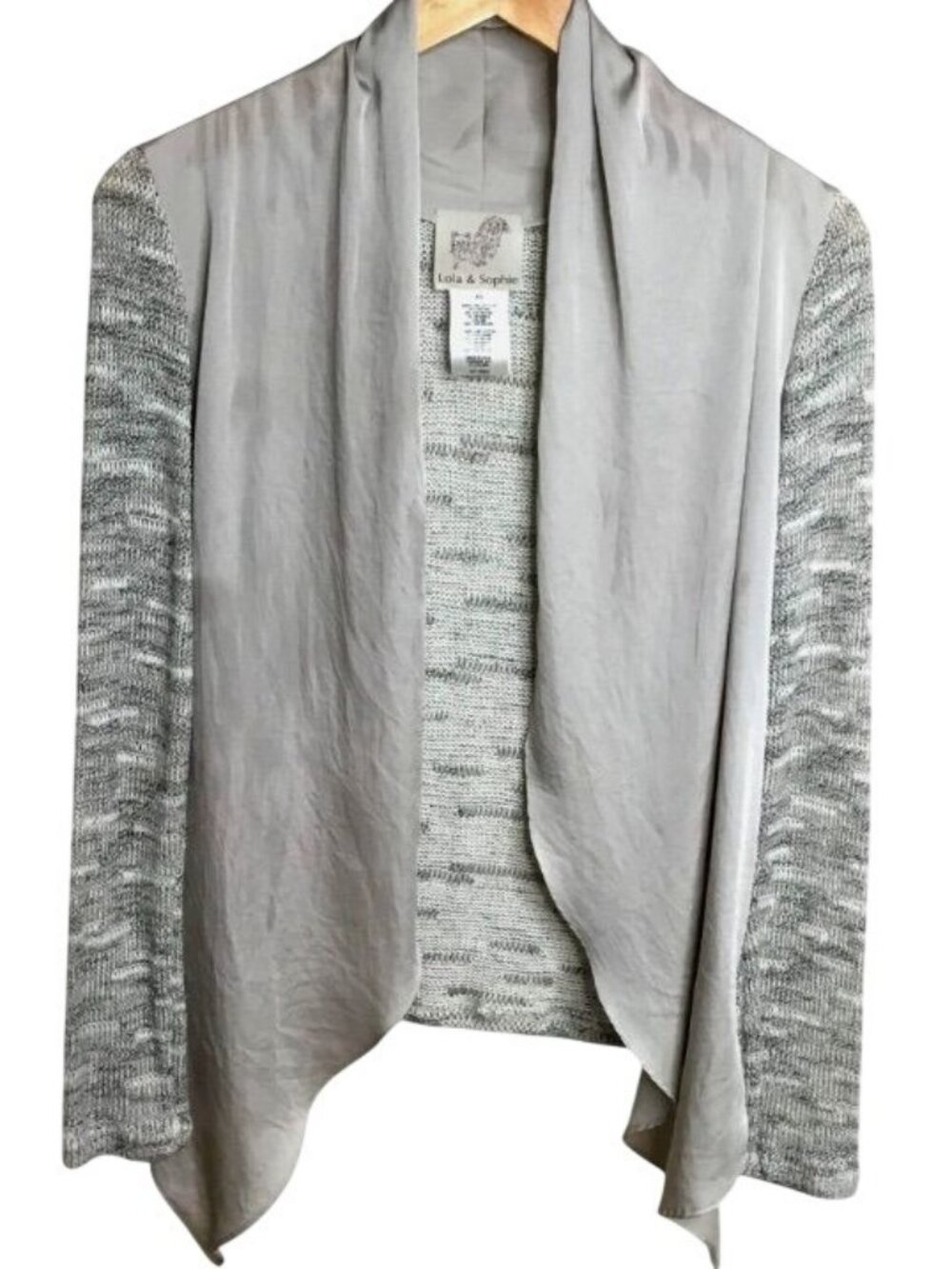 ANTHROPOLOGIE Lola Sophie Gray Asymmetrical Open Cardigan XS Knit Minimalist